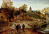 Pieter The Younger Brueghel Canvas Paintings - A Village Landscape With Farmers